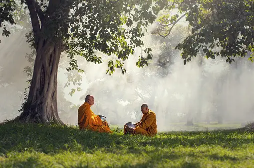 two monks meditating in the outdoors - how to choose a spiritual teacher spiritual master - Poh Ern Si Buddhist Temple Penang