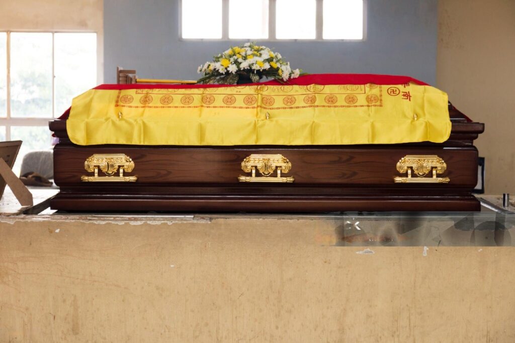 Wang Seng Zhou Buddhist mantra cloth on casket at a Chinese Buddhist funeral rites - Poh Ern Si Buddhist temple Penang Malaysia blog