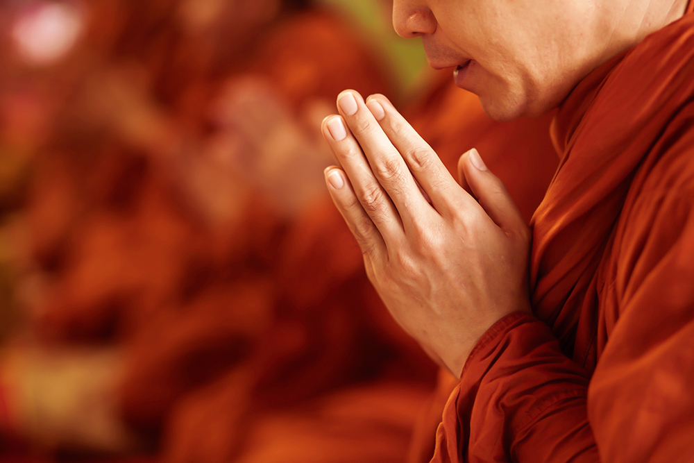 The Five Precepts of Buddhism Pancasila - Buddhist monk praying - pohernsi.com Buddhist temple Penang