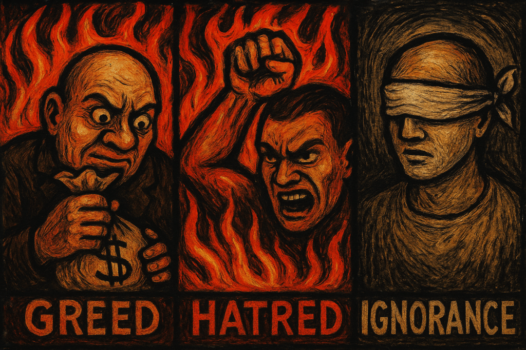 Symbolic Human Traits_greed hatred ignorance three poisons of Buddhism - Poh Ern Si Penang Buddhist Temple